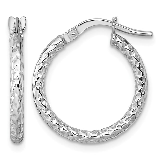 14k White Gold Polished Diamond-cut Textured 2.00 x Tube Hoop Earrings, 19 x 2mm
