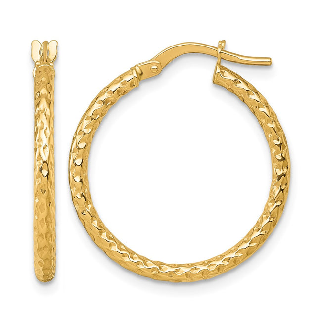 14k Polished Diamond-cut Textured 2.00 x Tube Hoop Earrings, 23 x 2mm