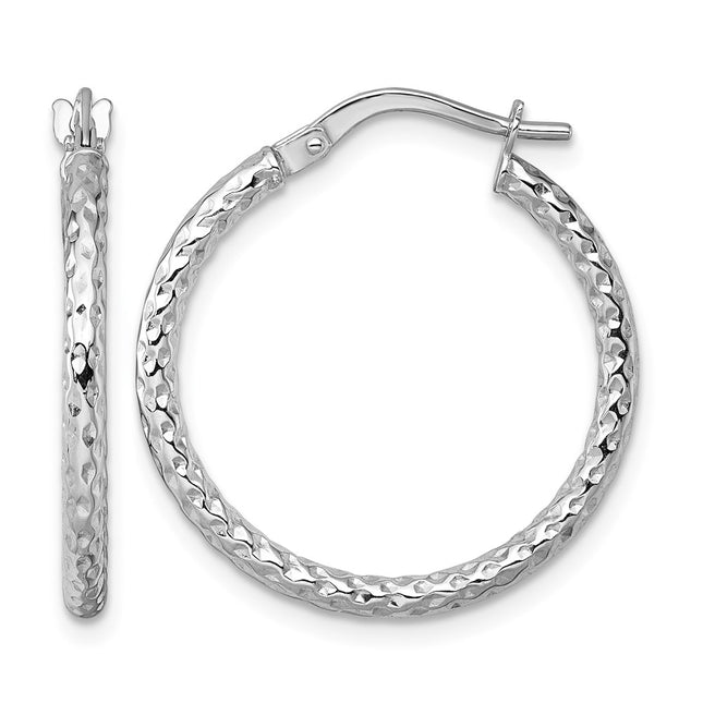 14k White Gold Polished Diamond-cut Textured 2.00 x Tube Hoop Earrings, 23 x 2mm