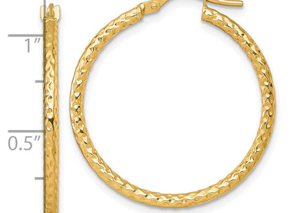 14k Polished Diamond-cut Textured 2.00 x Tube Hoop Earrings (Style TF2410)