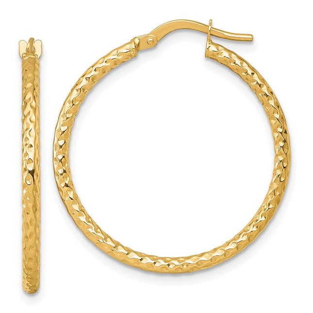 14k Polished Diamond-cut Textured 2.00 x Tube Hoop Earrings, 30 x 2mm