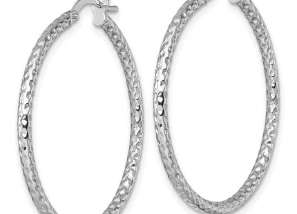 14k White Gold Polished Diamond-cut Textured 2.00 x Tube Hoop Earrings (Style TF2411W)