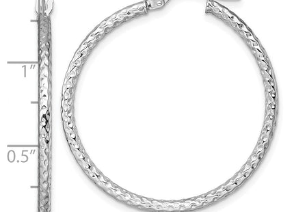 14k White Gold Polished Diamond-cut Textured 2.00 x Tube Hoop Earrings (Style TF2411W)