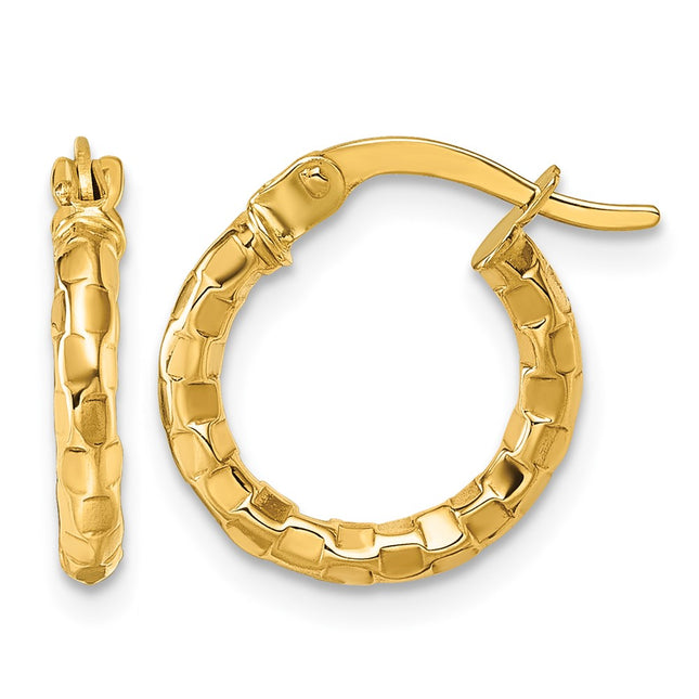 14k Polished 2.3 x Textured Tube Hoop Earrings, 15 x 2.3mm