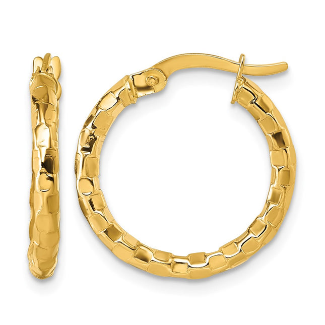 14k Polished 2.3 x Textured Tube Hoop Earrings, 17 x 2.3mm