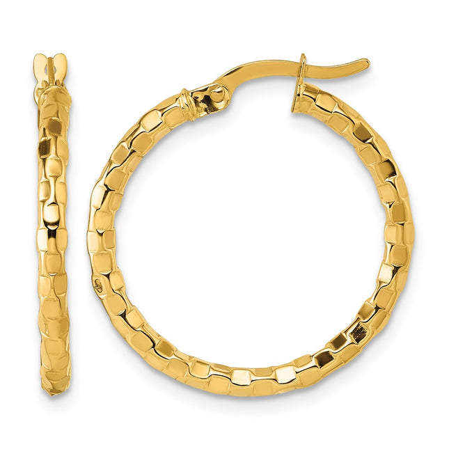 14k Polished 2.3 x Textured Tube Hoop Earrings, 25 x 2.3mm
