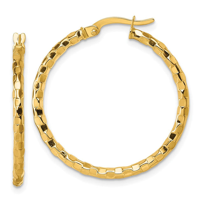 14k Polished 2.3 x Textured Tube Hoop Earrings, 30 x 2.3mm