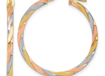 14k with Rose and White Rhodium Polished Twisted 2.00 x Tube Hoop Earrings (Style TF2420)
