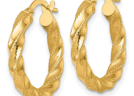 14k Polished Diamond-cut Twisted 3.00 x Tube Hoop Earrings (Style TF2422)