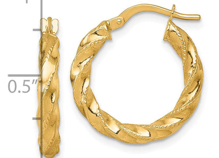 14k Polished Diamond-cut Twisted 3.00 x Tube Hoop Earrings (Style TF2422)