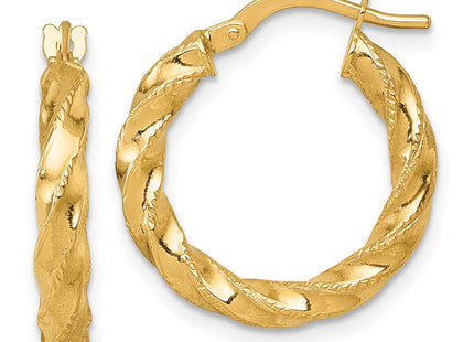 14k Polished Diamond-cut Twisted 3.00 x Tube Hoop Earrings (Style TF2422)