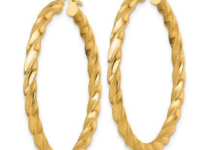 14k Polished Diamond-cut Twisted 3.00 x Tube Hoop Earrings, 40 x 3mm