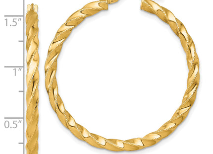 14k Polished Diamond-cut Twisted 3.00 x Tube Hoop Earrings, 40 x 3mm