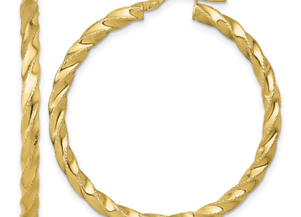 14k Polished Diamond-cut Twisted 3.00 x Tube Hoop Earrings, 40 x 3mm