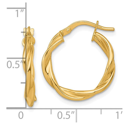 14K Polished Twisted 2.75 x Tube Hoop Earrings, 32 x 2.75mm