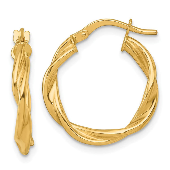 14k Polished Twisted 2.75 x Tube Hoop Earrings, 26 x 2.75mm