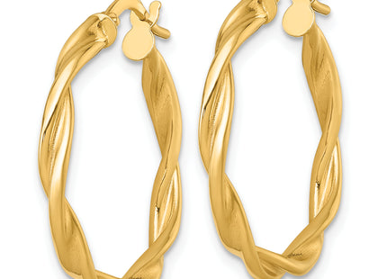 14k Polished Twisted 2.75 x Tube Hoop Earrings, 26 x 2.75mm