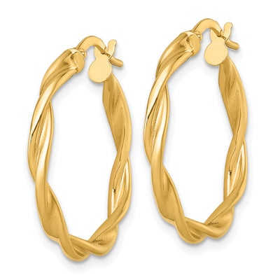 14K Polished Twisted 2.75 x Tube Hoop Earrings, 26 x 2.75mm