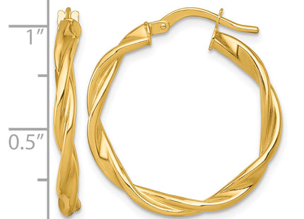 14k Polished Twisted 2.75 x Tube Hoop Earrings, 26 x 2.75mm