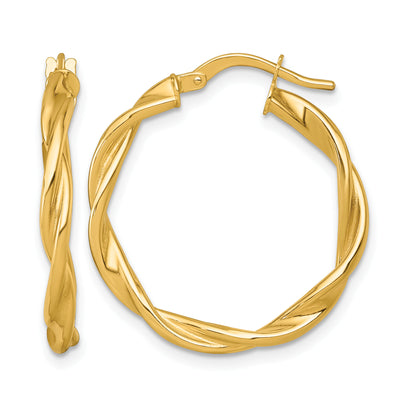 14K Polished Twisted 2.75 x Tube Hoop Earrings, 26 x 2.75mm