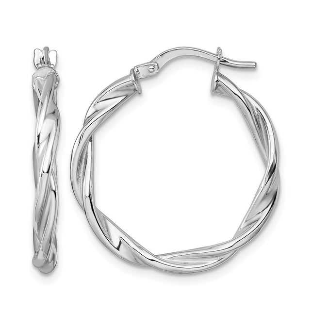 14k White Gold Polished Twisted 2.75 x Tube Hoop Earrings, 26 x 2.75mm