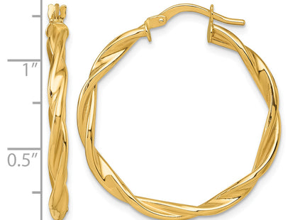 14k Polished Twisted 2.75 x Tube Hoop Earrings, 32 x 2.75mm