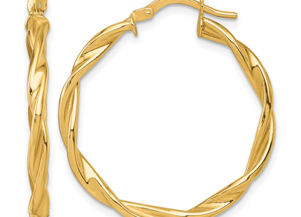 14k Polished Twisted 2.75 x Tube Hoop Earrings, 32 x 2.75mm
