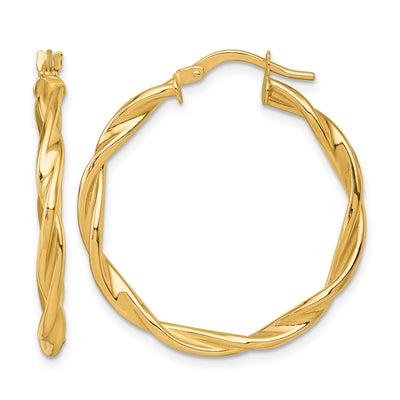 14K Polished Twisted 2.75 x Tube Hoop Earrings, 32 x 2.75mm