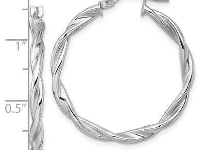 14k White Gold Polished Twisted 2.75 x Tube Hoop Earrings (Style TF2431W)