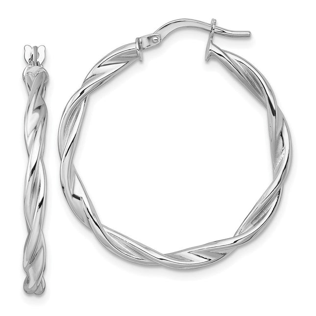 14k White Gold Polished Twisted 2.75 x Tube Hoop Earrings, 32 x 2.75mm