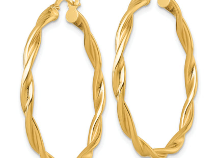 14k Polished Twisted 2.75 x Tube Hoop Earrings, 37 x 2.75mm