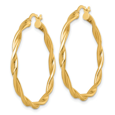 14K Polished Twisted 2.75 x Tube Hoop Earrings, 37 x 2.75mm