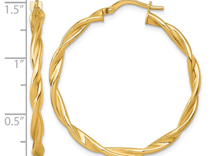 14k Polished Twisted 2.75 x Tube Hoop Earrings, 37 x 2.75mm