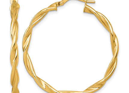 14k Polished Twisted 2.75 x Tube Hoop Earrings, 37 x 2.75mm