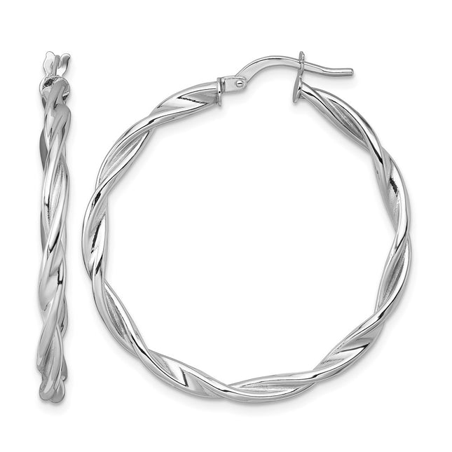 14k White Gold Polished Twisted 2.75 x Tube Hoop Earrings, 37 x 2.75mm