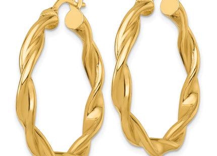 14k Polished Twisted 4.00 x Tube Hoop Earrings, 34 x 4mm