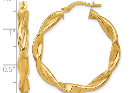 14k Polished Twisted 4.00 x Tube Hoop Earrings, 34 x 4mm