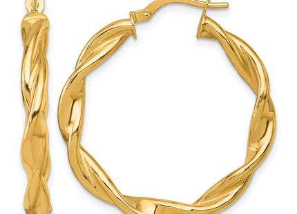 14k Polished Twisted 4.00 x Tube Hoop Earrings, 34 x 4mm