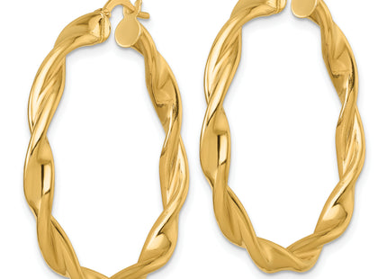 14k Polished Twisted 4.00 x Tube Hoop Earrings, 38 x 4mm