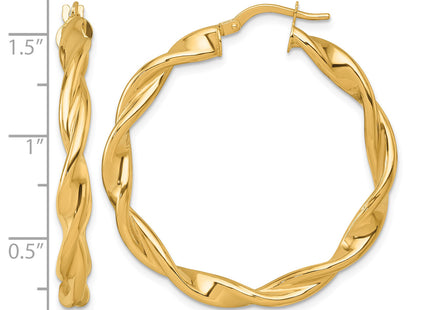 14k Polished Twisted 4.00 x Tube Hoop Earrings, 38 x 4mm