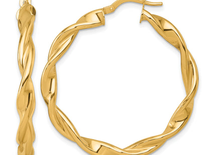 14k Polished Twisted 4.00 x Tube Hoop Earrings, 38 x 4mm
