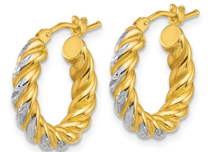 14k with White Rhodium Polished Diamond-cut Twisted Tube Hoop Earrings (Style TF2438)