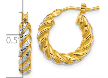 14k with White Rhodium Polished Diamond-cut Twisted Tube Hoop Earrings (Style TF2438)