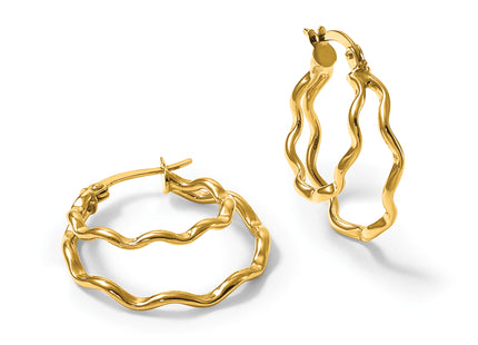14k Polished Wavy Double Circle Hoop Earrings