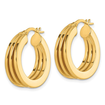 14K Polished Triple Row x Square Tube Round Hoop Earrings