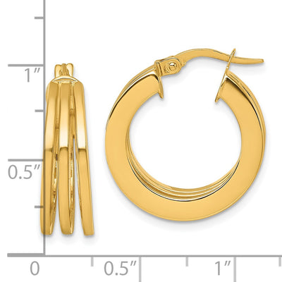 14K Polished Triple Row x Square Tube Round Hoop Earrings