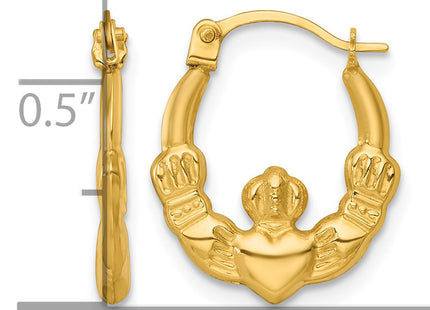 14k Polished Claddagh Hollow Hoop Earrings, 16.5 x 2.25mm