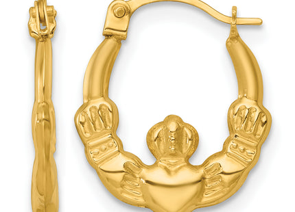 14k Polished Claddagh Hollow Hoop Earrings, 16.5 x 2.25mm