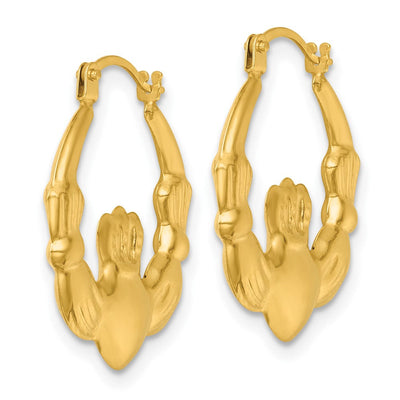 14K Polished Claddagh Hollow Hoop Earrings, 21.5 x 3mm