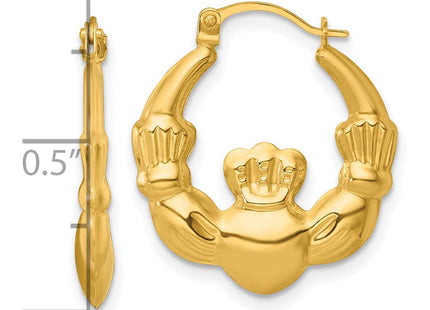 14k Polished Claddagh Hollow Hoop Earrings (Style TF2447)